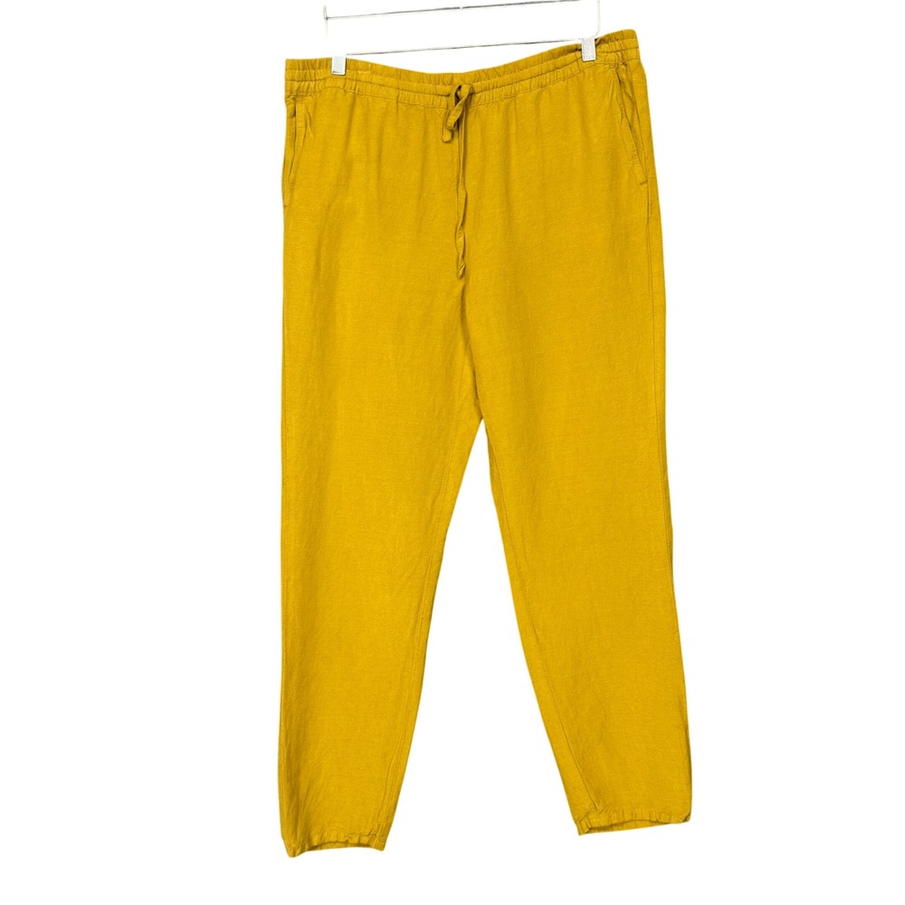 J Jill Pants Womens Medium Mustard Yellow Linen Rayon Blend Drawstring Pull‎ On